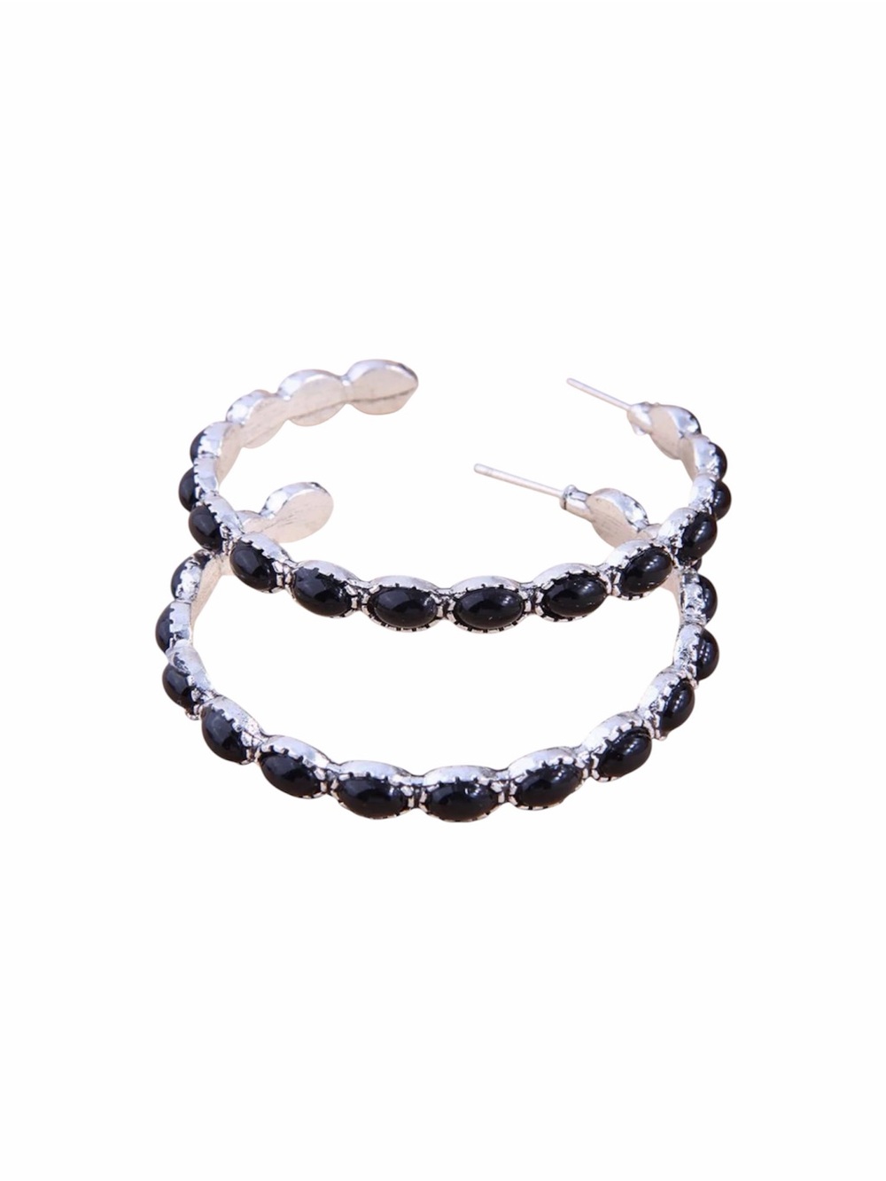 Black Stone Earrings NWT White Gold Plated